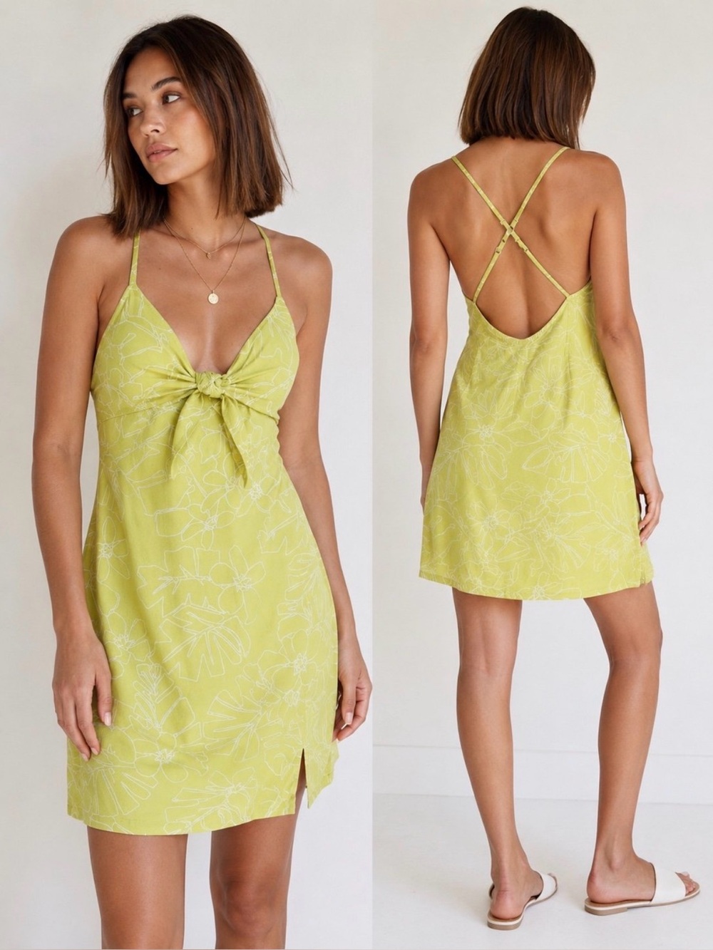NWT | Volcom x Coco Ho Citron Floral Tie Front Mini Dress | Medium